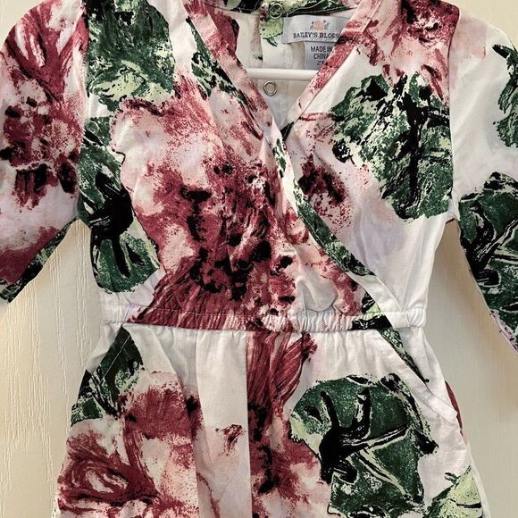 Bailey's Blossoms Floral Romper Long Sleeve Shorty Pockets Girls Size 2T - Picture 6 of 13